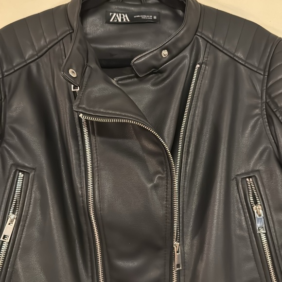 ZARA Black MOTO style pleather ZIP jacket- like new in Sz. XXL - Picture 5 of 16